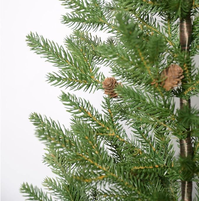 3FT Tabletop Artificial Christmas Tree, 209 Realistic PE Branches, Pine Cone Decorations, Unlit, Cement Base Wrapped in Burlap, Green