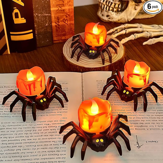 6 Pack Halloween Flameless Candles Battery Operated LED Spider Tealight Candles for Halloween Home Decorations, Light Up Halloween Decorations Indoor for Table Party Office Fireplace Halloween Gifts