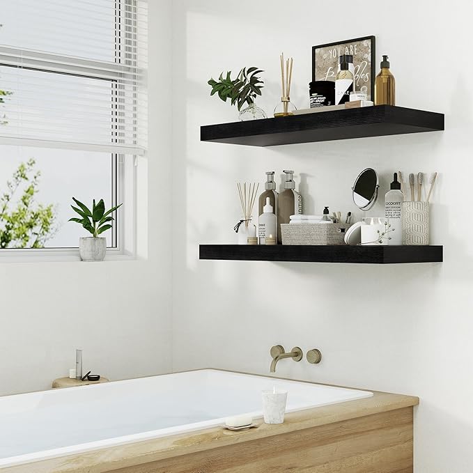 12" Deep Black Floating Shelves,Over Toilet Long Wall Mounted Modern Farmhouse 36 inches,Wall Shelves with Invisible Brackets for Bedroom, Bathroom, Living Room, Kitchen, Set of 1
