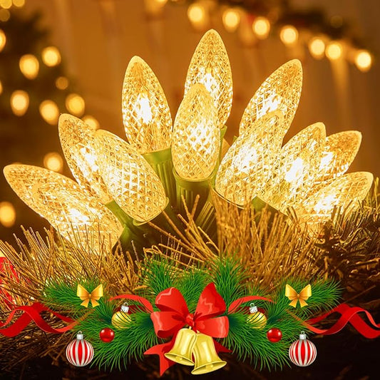 Brightown Outdoor Christmas Lights, 200 Ft C9 LED Commercial String Lights with Warm White Strawberry C9 Bulbs, Waterproof Connectable UL Certified C9 Lights for Indoor Yard Xmas Tree House Decor