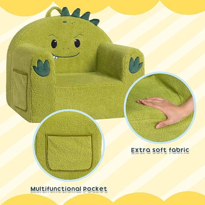 ALIMORDEN Animal Series Kid's Chair, Ultra-Soft Comfy Foam Filled Toddler Sofa Chair, Cute Animal-Shaped Design Toddler Couch, Lightweight Birthday for Baby Boys & Girls (Dinosaur)