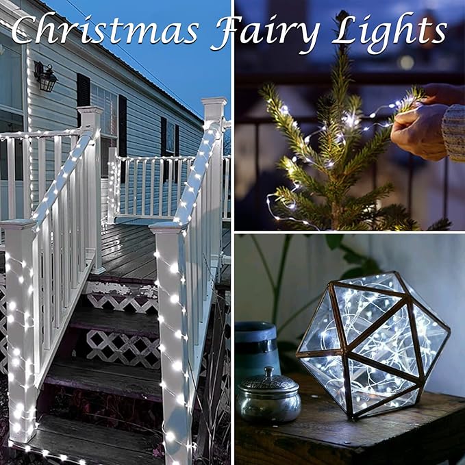 6 Pack Fairy Twinkle Lights Battery Operated, 3 Pack Cool Whie & 3 Pack Warm White Each 20FT 60 LED Waterproof Outdoor Christmas String Light, Fairy Light with Timer for Christmas Decorations