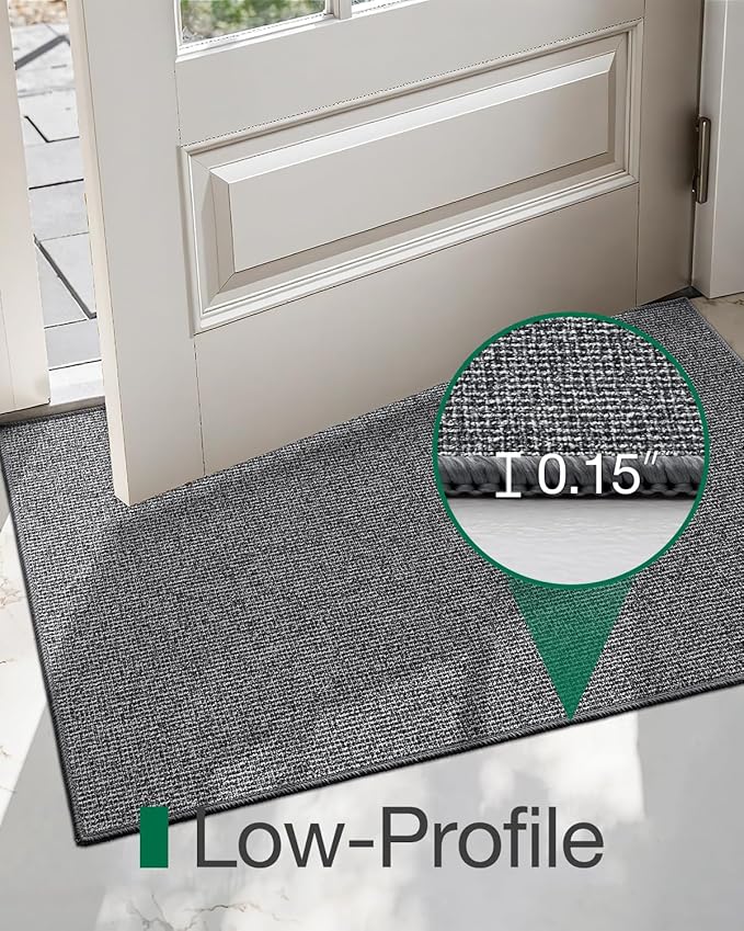 LUMI Indoor Door Mat 36"x56", Ultra Thin Low Profile Non-Slip Doormat for Home Entrance, Absorbent & Stain-Resistant Welcome Mats, Washable Entryway Mat for Front Door, Patio, Porch, Grey
