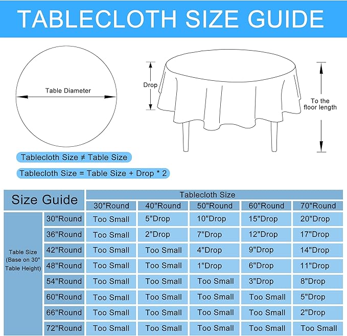 Hiasan Round Linen Table Cover 50 Inch - Wrinkle and Stain Resistant Washable Polyester Fabric Table Cloth for Dining Room Kitchen Party, White