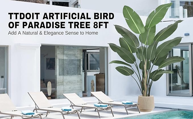 8ft Tall Bird of Paradise Artificial Tree (94 Inch) with Large Trunks and Realistic Leaves Big Faux Floor Potted Plants Fake Silk Plants for Home Office Living Room Decor Indoor (8feet,1pack)