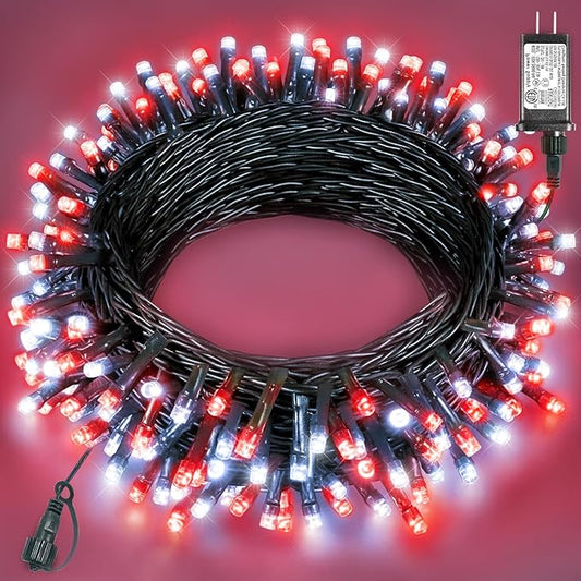 Christmas Lights Outdoor 40FT 120 LED, Green Wire Christmas Tree Lights Waterproof, 8 Modes & Timer, Connectable String Light for Indoor Bedroom Yard Patio Party Xmas Decorations, Red White