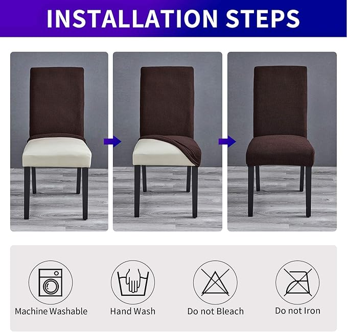 Howhic Stretch Chair Covers for Dining Room Set of 2, Removable Washable Dining Room Chair Covers, Dining Chair Slipcovers Seat Protector, Great for Home Decor and Banquet (Chocolate, 2 Pack)