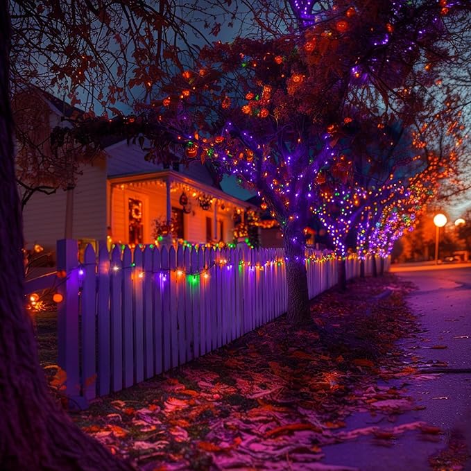 TW SHINE Purple Orange and Green Halloween Lights, 20FT 100 Count Incandescent Mini String Lights, Waterproof Halloween Decorations for Outdoor Indoor Patio Home Party Garden Yard Decor