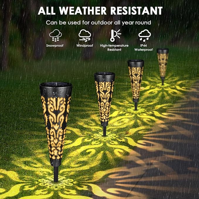 pearlstar Solar Lights Outdoor Garden Decorative Pathway Lights Waterproof Unique LED Solar Stake Lights for Patio Yard Walkway Driveway Landscape Decor, Conical, Warm Lights, Black-6pack