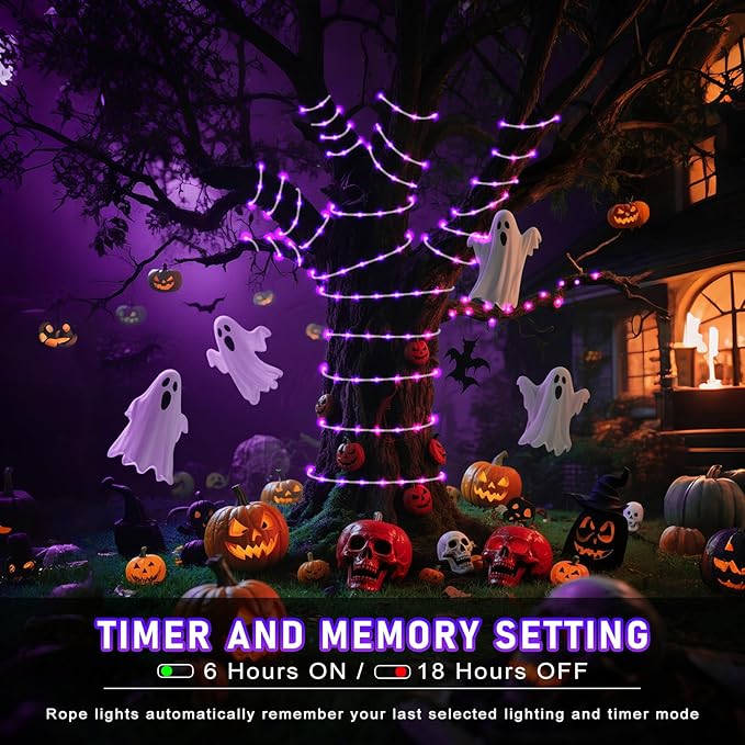 Purple Halloween Lights, 100FT 300 LED Rope Lights for Outside Waterproof with 8 Modes, Connectable Fairy String Lights for Indoor Patio, Trampoline, Garden, Pool, Holiday Decorations