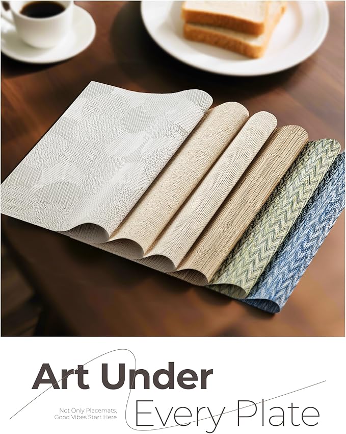 Leetaltree Beige White Placemats Set of 20 - Heat Resistant Non-Slip Place mats for Dining Table, Washable Durable PVC Vinyl Woven Table Mats（Beige White, 20）