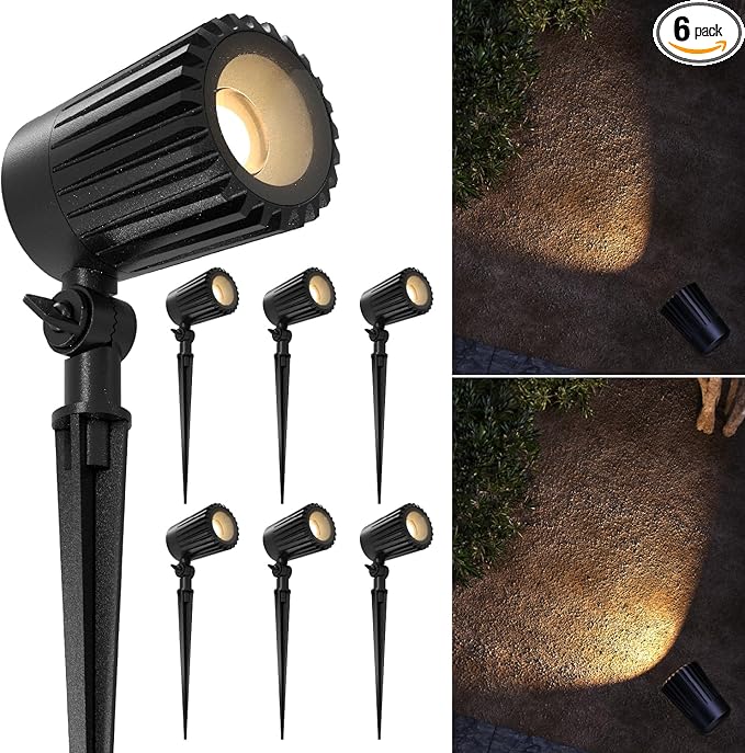 Sunco 6 Pack Garden Tree Flag Lights Outdoor [Luces para Jardin], LED Low Voltage Scope Spotlight with Connectors, 10W, Selectable CCT 2700K/4000K/5000K, 12V-24V, Beam Angle Adjustable, IP65 ETL