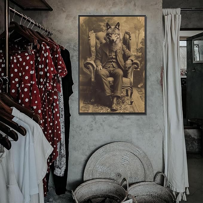 Werewolf Vintage Shoot Art Poster Print Canvas Wall Art Ideal for Dark Academia Gothic Occult Decor Living Room Bedroom Office Posters Decorations Creepy Picture 12X16inch Aluminum Framed