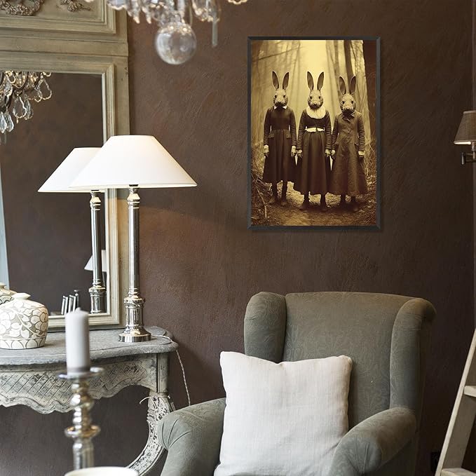 Vintage Halloween Wall Decor Rabbit Cult of the Occult Forest Canvas Wall Art Poster Gothic Dark Academia Decorations Room Creepy Print Spooky Pictures 16X24inch Aluminum Framed