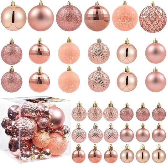 LANGXUN 36pcs Rose Gold Christmas Tree Decorations Balls, Bolas De Navidad, 2025 Christmas Decor, Indoor Outdoor Shatterproof Christmas Ornaments, Xmars Party Wedding Suppiles