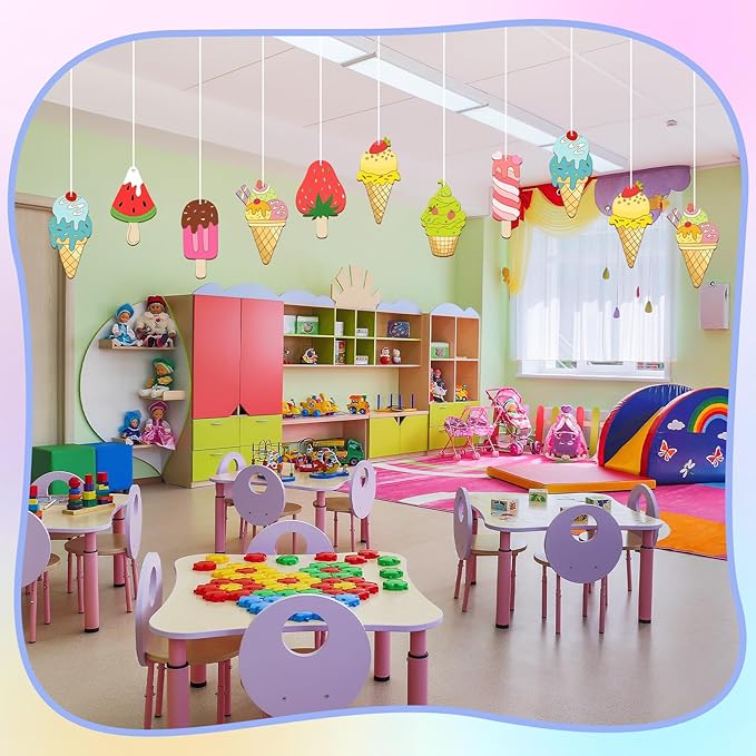 80PCS Wooden Ice Cream Cutouts Ornaments to Paint,Summer Decorations 8 Styles DIY Blank Unfinished Wood Cutouts Ornament for Crafts Hanging Decorations