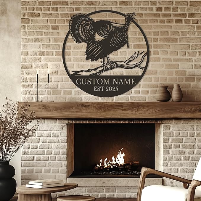 Personalized Turkey Metal Wall Art, Custom Hunting Cabin Sign, Wild Turkey Farmhouse Decor, Rustic Lodge Wall Hanging, Turkey Hunter Gift, Thanksgiving Home Decoration (Style-2)
