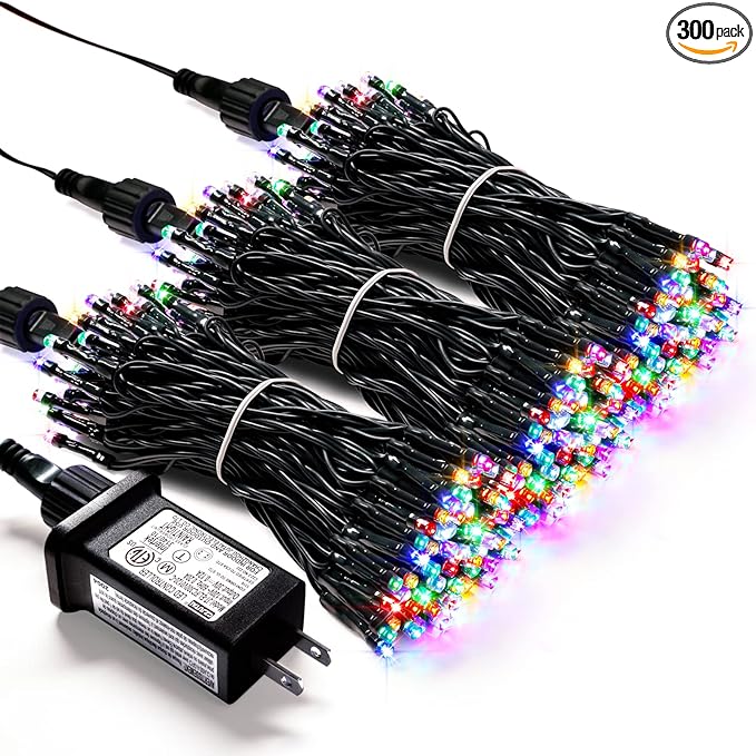JMEXSUSS 300 LED Christmas Lights Outdoor Waterproof, Multicolor Christmas Tree Lights Plug in, 8 Modes Twinkle Fairy String Lights for Indoor Xmas Wedding Party Garden Decoration