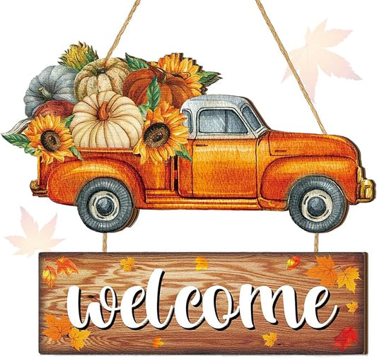 BWFY Fall Decorations for Home Thanksgiving Signs Autumn Home Decor Wooden Farmhouse Thanksgiving Decoration Indoor Harvest Sign Door Hanger for Outdoor Farmhouse Porch Front Door