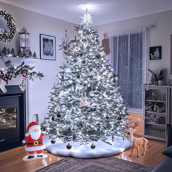 JMEXSUSS 200 LED White Christmas Lights Outdoor, 66ft Connectable Christmas Tree Lights Green Wire, 8 Modes Waterproof Christmas Twinkle String Lights Plug in for Xmas Wedding Party Indoor Decorations