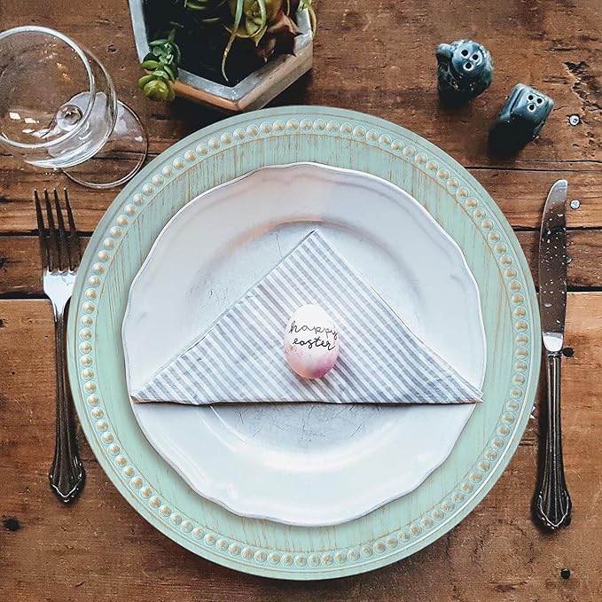 13" Vintage Charger Plates, Beaded Chargers for Dinner Plates Set of 6, Reusable Decorative Charger Plate Set Bulk Wedding, Turquoise