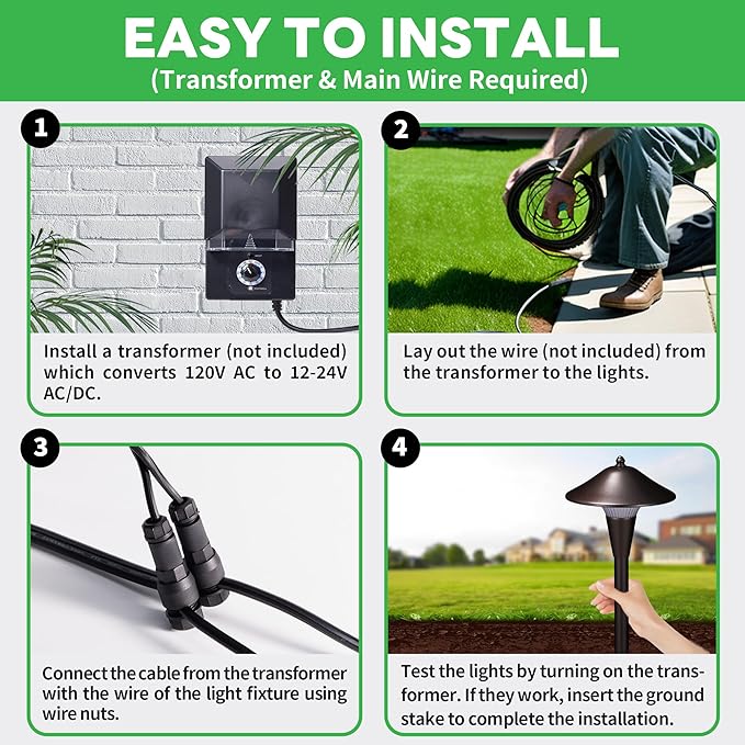 Outdoor Pathway Lights Wired 12V, 2700K/3000K/3500K/4000K/5000K Selectable Landscape Path Light LED, Waterproof Walkway Fixture Mushroom, ORB Aluminum for All Weather Garden Yard (8 Pack)