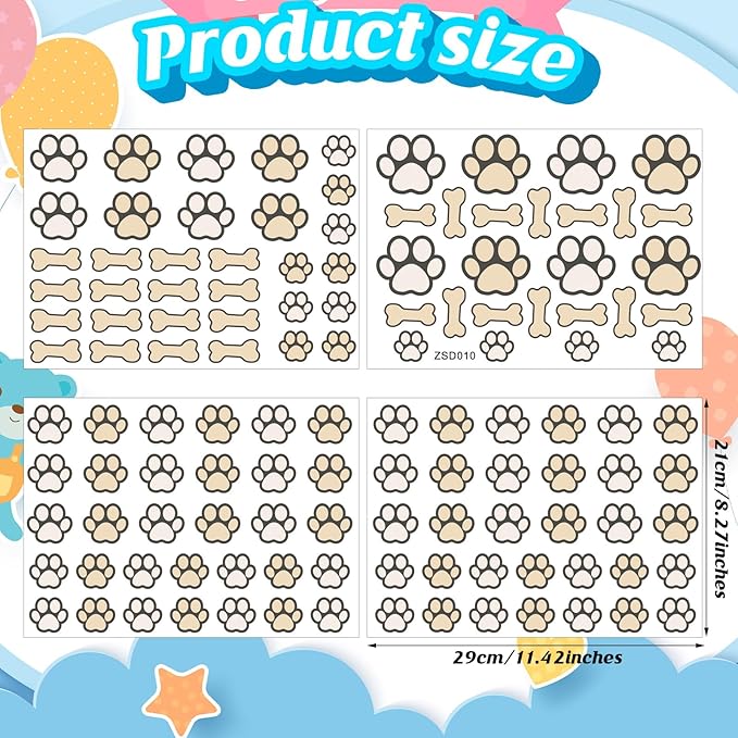 127 Glow in The Dark Dog Paw Stickers Luminous Removable Vinyl Wall Decals for Kids Nursery Bedroom(Blue Light)