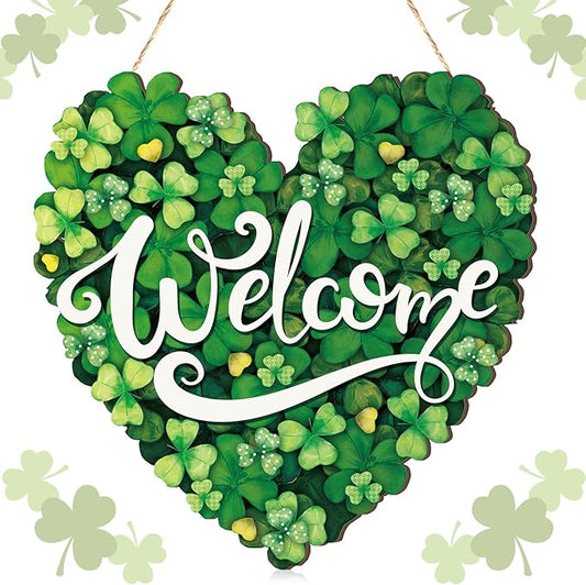 Boao St. Patrick's Day Shamrock Sign Wooden Hanging Decor Farmhouse Rustic Door Decoration St. Patrick's Day Wreath Sign with Bow Ornament for Irish Home Indoor Holiday Outdoor Farmhouse Window