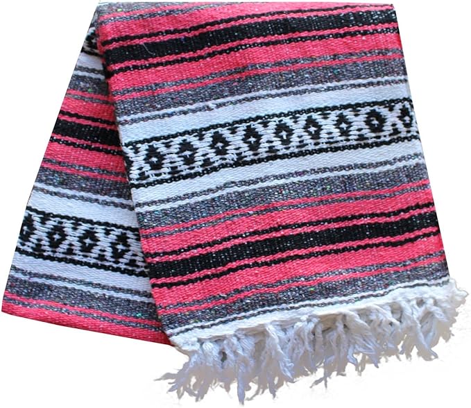 Del Mex Classic Mexican Blanket, Large Authentic Woven Falsa Throw (70"x50"), Artisan Southwest Décor for Beach, Yoga, Outdoors (Salmon)