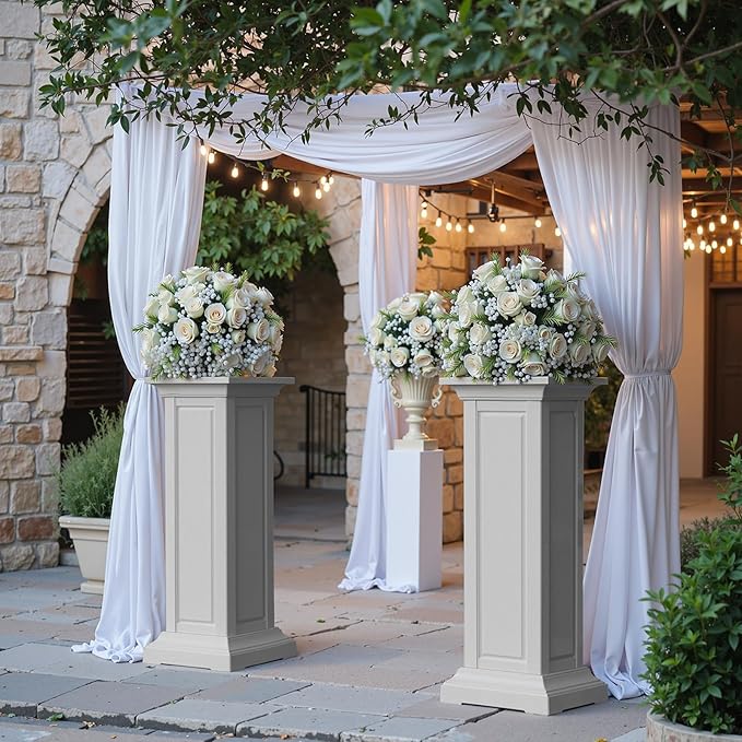 EFU 36'' Tall Planters Outdoor Set of 2 Resin Planter,Modern Design Garden Bed, Built-in Drainage,for Patio Backyard Weddings Events Home Decor,Crack-Resistant,All-Weather Durability(Ashen)