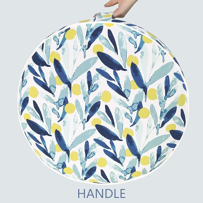 LVTXIII Outdoor/Indoor Inflatable Stool Ottoman, All Weather Patio Footrest Pouf, Portable Round Ottoman for Patio Garden, Camping or Home, D21xH9 Inches, Blue Leaves