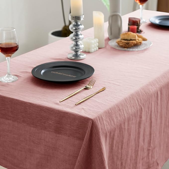 EVERLY 100% Pure Linen Rectangle Tablecloths 60x120Inches for Dining,Buffet Parties,Picnic,Events,Weddings and Restaurants,Decorative Halloween,Thanksgiving Machine Washable Tablecloths-Muddy Pink