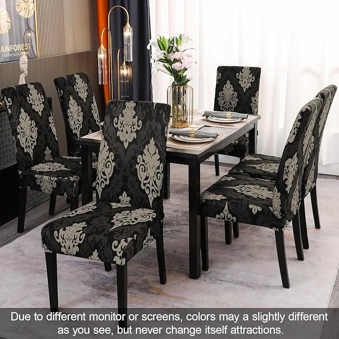 JQinHome Dining Chair Slipcover, High Stretch Removable Washable Chair Seat Protector Cover Set of 4,Chair Covers for Dining Room, Kitchen,Home Party,Wedding Ceremony(Luxe Black, 4PC)