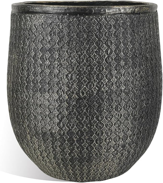 Worth Garden 12" Dia x 15" H Round Planter – Lightweight Magnesium Oxide Cement Plant Pot with Texture – Raised Pattern Concrete Look – Drainage Hole – Indoor & Outdoor Use - Black Gold
