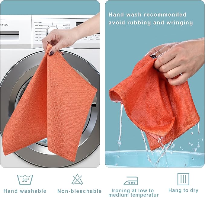 Thanksgiving Orange Cloth Placemats Set of 4 - Easy to Clean Linen Style Fabric Table Placemats -Machine Washable & Heat Resistant Non-Slip Table Mats for Holiday Dining (4, Orange)