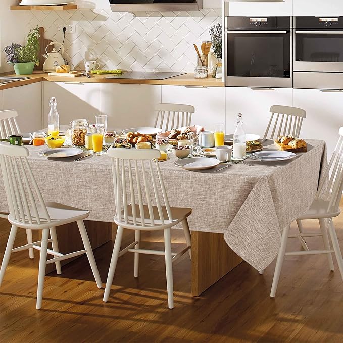 Fitable Faux Linen Tablecloth Rectangle Wrinkle Resistant Fabric Neutral Table Cloth, Indoor Outdoor Table Cover for Kitchen Dining, Birthday Party, Farmhouse (Nature, 54 x 78 Inch)