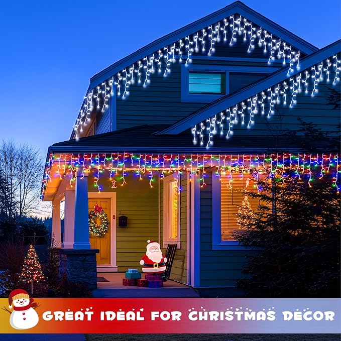JMEXSUSS Color Changing Lights Outdoor Waterproof, 11 Modes 400 LED Christmas Icicle Lights with 40 Drops, White to Multicolor Icicle Lights for Indoor Christmas Eaves Party Decorations
