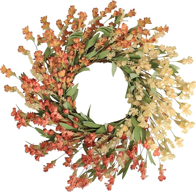 Artgar Fall Wreath, Fall Wreaths for Front Door, 24 in Fall Decor Floral Wreath, Door Wreaths for Front Door Outside All Season for Thanksgiving Home Indoor Outdoor Wall Decor (White&Orange)
