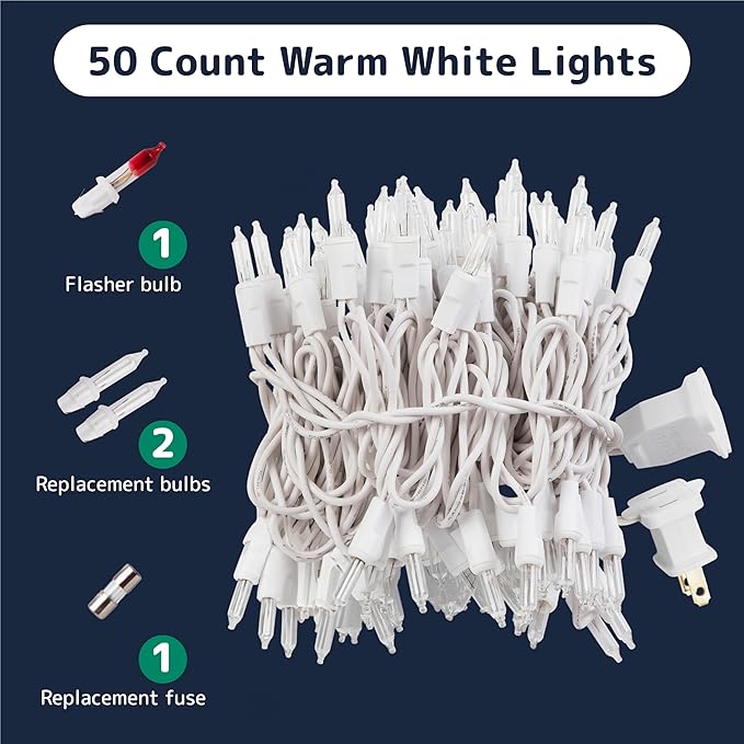 PREXTEX 100-Count Warm White Christmas Lights - 20 ft Clear StringLights on White Wire - Incandescent Xmas TreeLights for Indoor and Outdoor Decorations