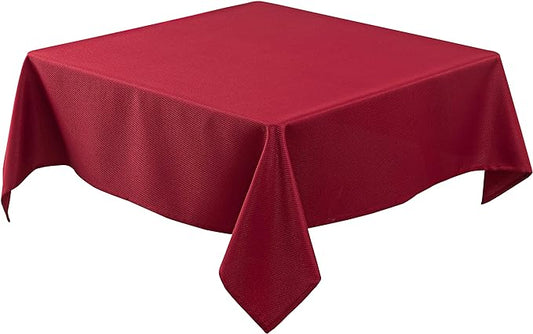 Biscaynebay Textured Fabric Christmas Square Table Cloth 90x90 Inch, Red Water Resistant Tablecloths for Dining, Kitchen, Wedding and Parties, Machine Washable