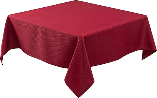 Biscaynebay Textured Fabric Christmas Square Table Cloth 70x70 Inch, Red Water Resistant Spill Proof Tablecloths for Dining, Kitchen, Wedding and Parties, Machine Washable