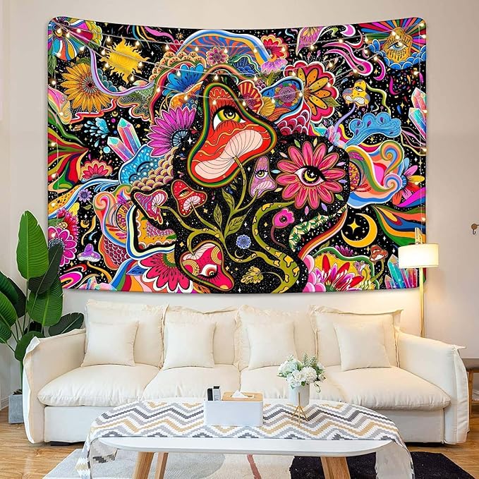 Lunerfex Mushroom Tapestry Pink Flowers Tapestry for Bedroom Aesthetic Tapestries Floral Tapestries Wall Hanging for Bedroom and Living Room Decor Pink Flowers 36×48 Inches