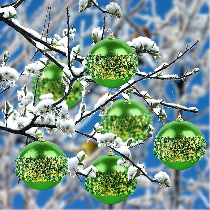 4" Christmas Ball Ornaments, 4pc Set Green Shatterproof Christmas Decorations Tree Balls for Xmas Trees Wedding Party Holiday Decorations