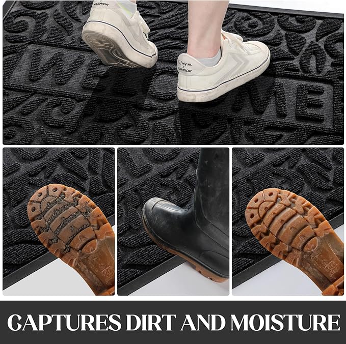Yimobra Welcome Mat Outdoor, 29.5x17 Waterproof Door Mat Outside Entrance, All-Weather Non Slip Front Door Mat, Low-Profile Entryway Mat Indoor, Porch and Patio, Black