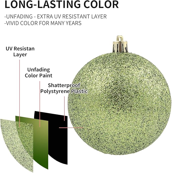 LANGXUN 36pcs Light Green Christmas Tree Decorations Balls, Bolas De Navidad, 2025 Christmas Decor, Indoor Outdoor Shatterproof Christmas Ornaments, Xmars Party Wedding Suppiles