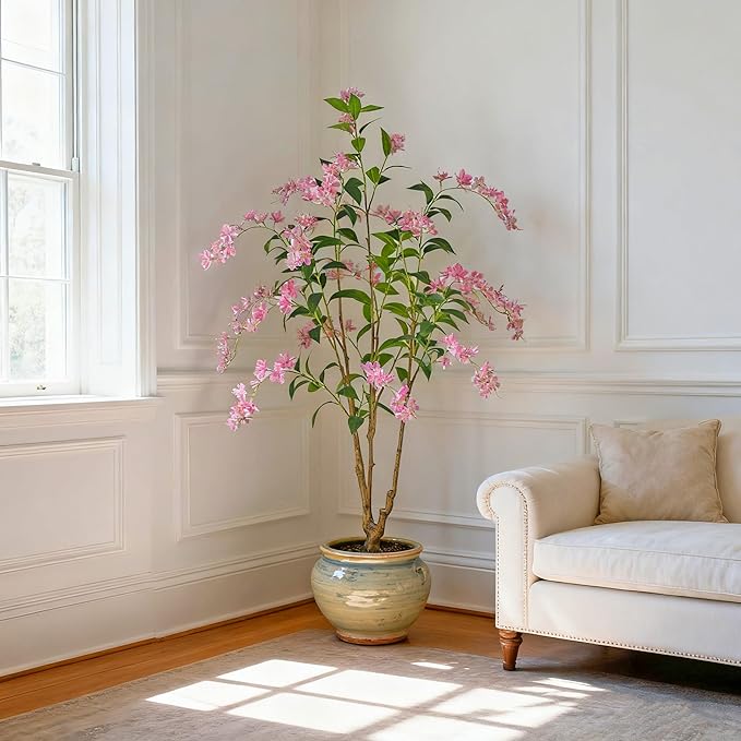 Artificial Jasmine Tree 6ft Black Flower Pot Fake Plants, Lifelike Artificial Trees with Natural - Looking Blooms, Perfect for Any Space