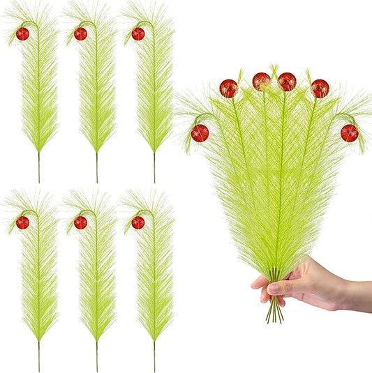 12 Pcs Christmas Tree Topper - 18" Christmas Tree Picks and Sprays Lime Green Curly Stems with Red Ball Artificial Xmas Decorations for Vase Fillers Wreath Home Party Holiday Docor