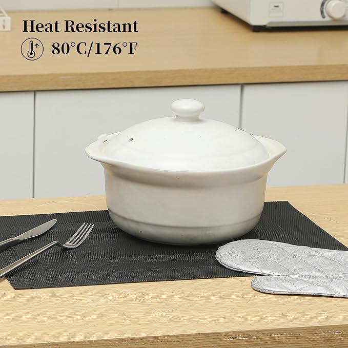 Leetaltree Black Frame Placemats Set of 6 - Heat Resistant Non-Slip Place mats for Dining Table, Washable Durable PVC Vinyl Woven Table Mats（Black Frame, 6）