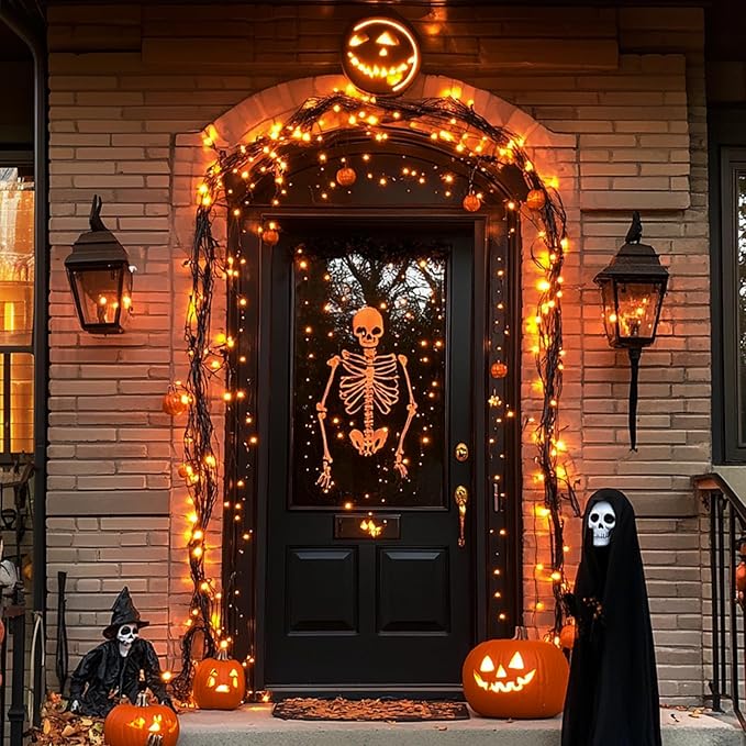 JMEXSUSS 4 Pack Solar Halloween Lights, Total 400 LED 132 FT Orange Solar Lights Outdoor Waterproof, 8 Modes Copper Wire Solar Fairy String Lights for Garden Yard Tree Halloween Decor