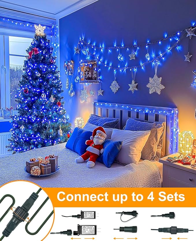 Christmas Lights Outdoor, 80FT 240 LED Christmas Tree Lights, Waterproof & 8 Modes & Timer, Connectable Green Wire String Light for Indoor Garden Xmas Party Holiday Decorations, Blue